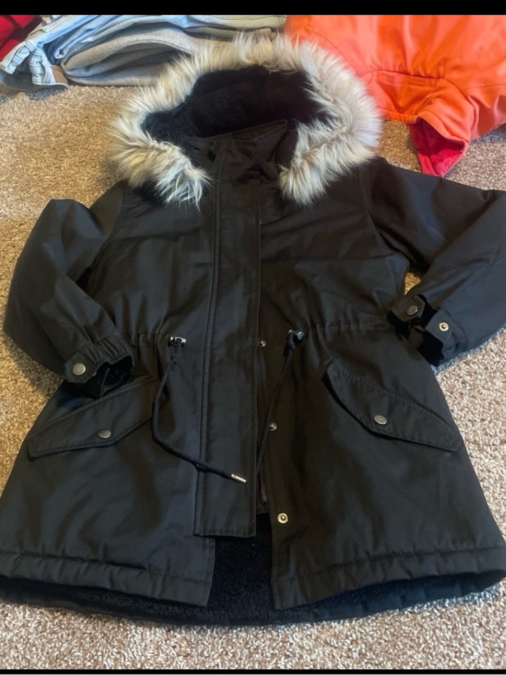 Black Faux-Fur Trim Parka Jacket - Women